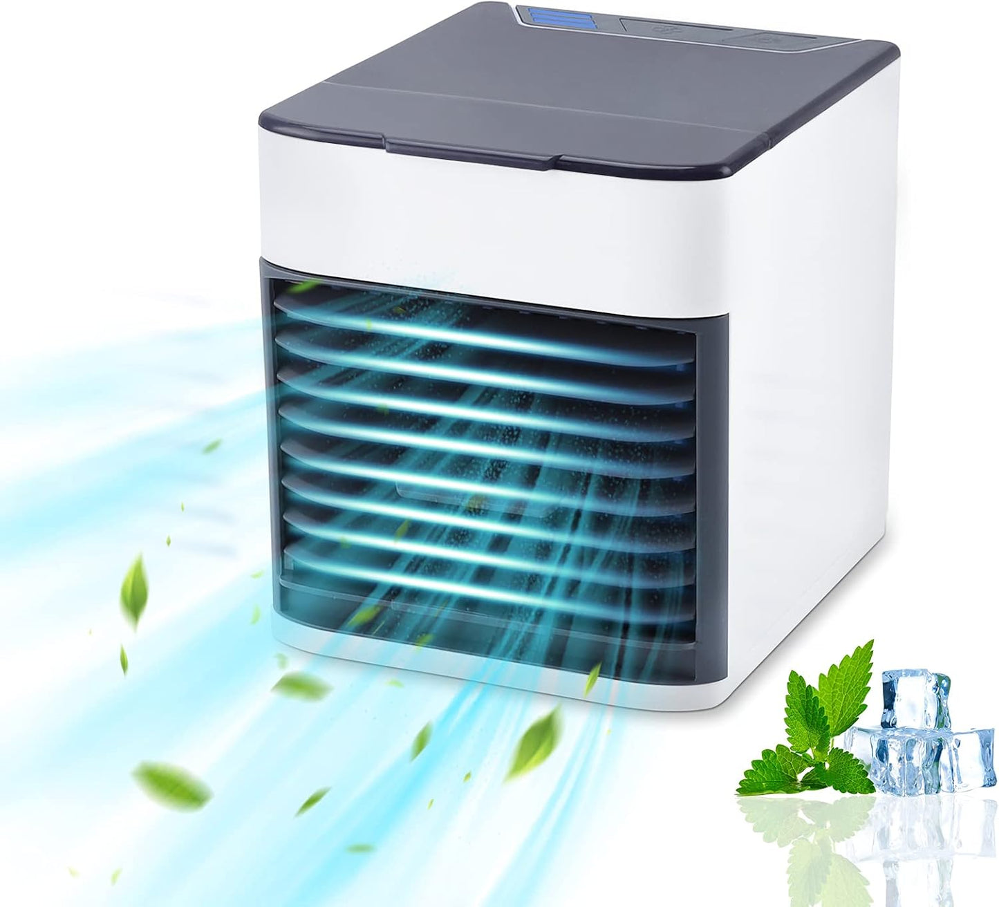 Enfriador de aire personal, ventilador portátil USB con 3 velocidades y luz LED, mini humidificador para habitación, oficina y dormitorio
