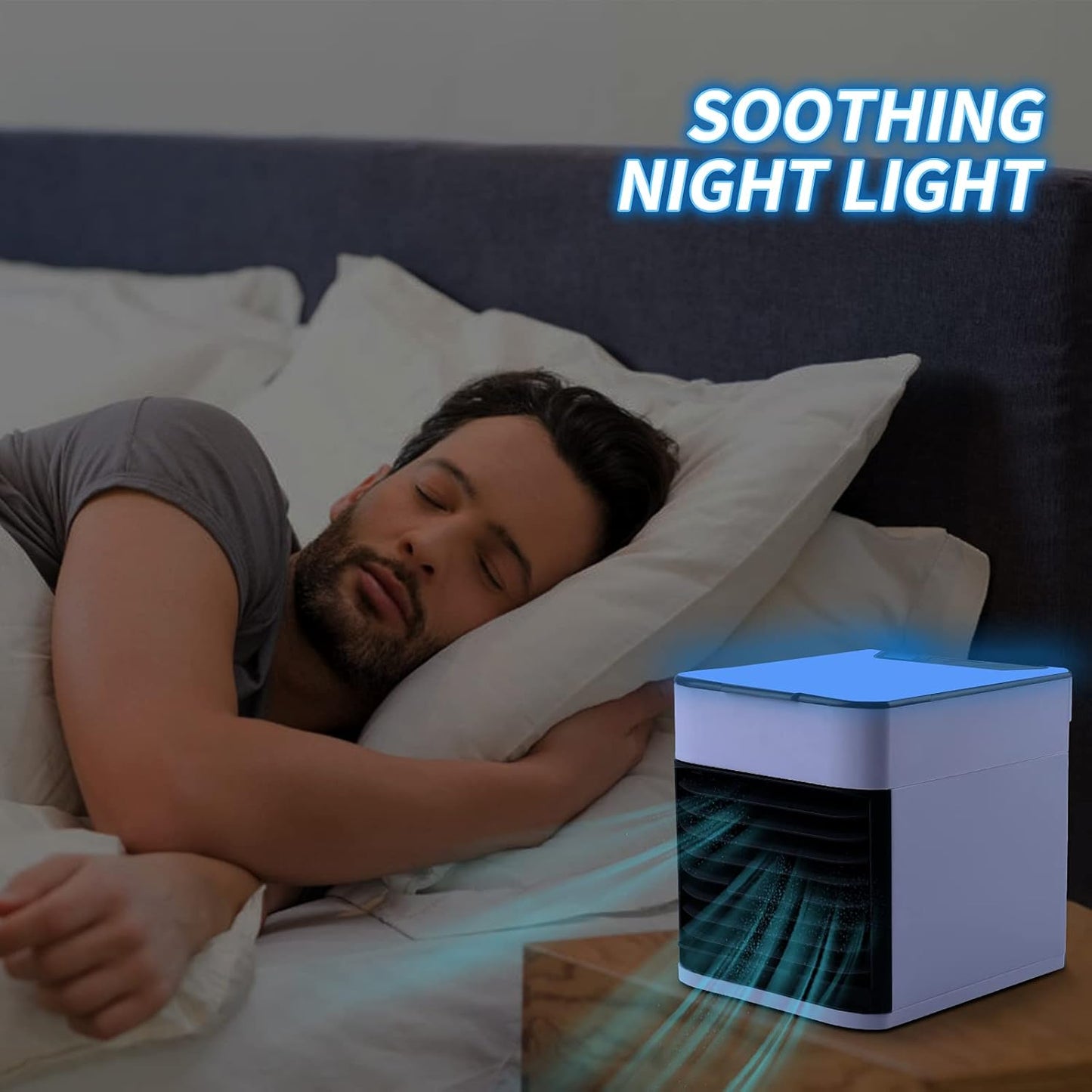 Enfriador de aire personal, ventilador portátil USB con 3 velocidades y luz LED, mini humidificador para habitación, oficina y dormitorio